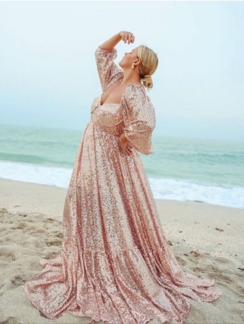 NWT Selkie Rose Gold Sequin Princess Gown Size Large - See Description
